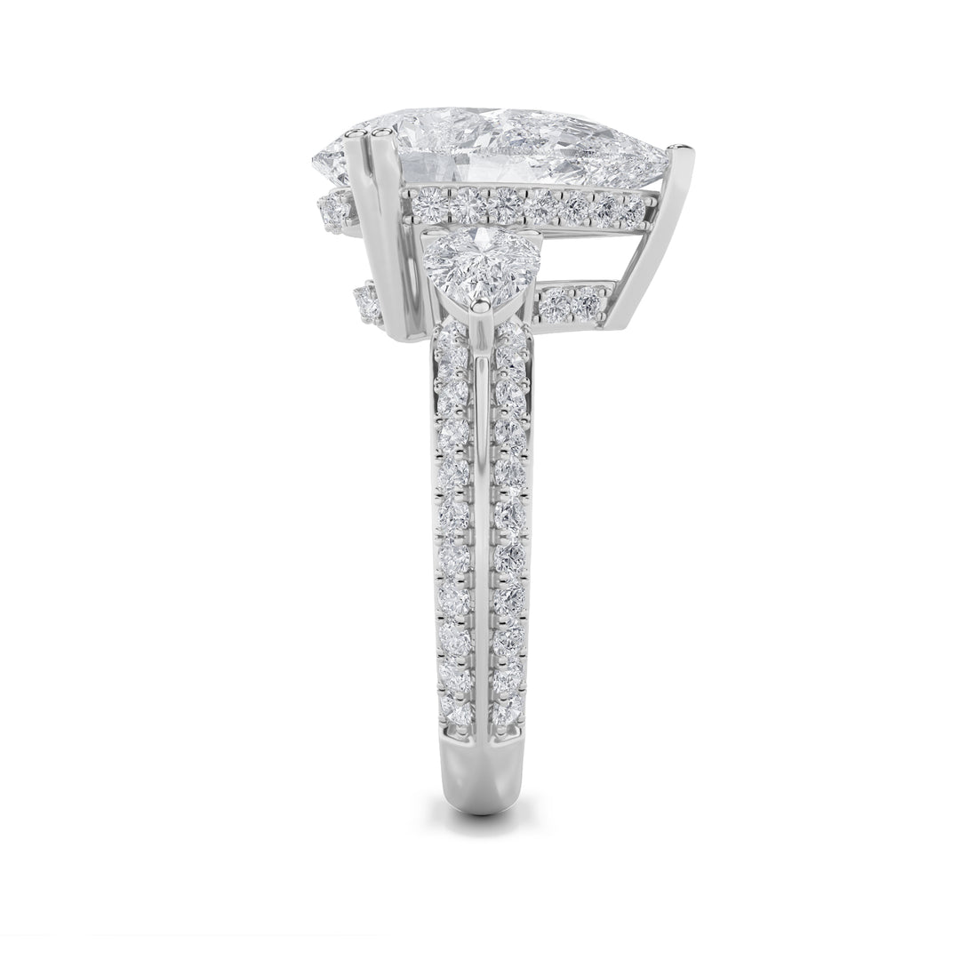 6.75Cttw Pear Shaped Lab Grown Diamond (F/VS) Bold Statement Accented Ring in 14K Gold
