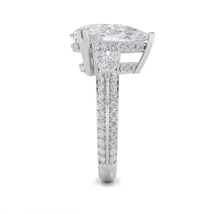 6.75Cttw Pear Shaped Lab Grown Diamond (F/VS) Bold Statement Accented Ring in 14K Gold