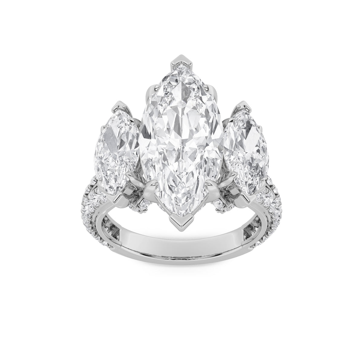 7.75Cttw Marquise Shaped Lab Grown Diamond (F/VS)Bold Statement Accented Ring in 14K Gold