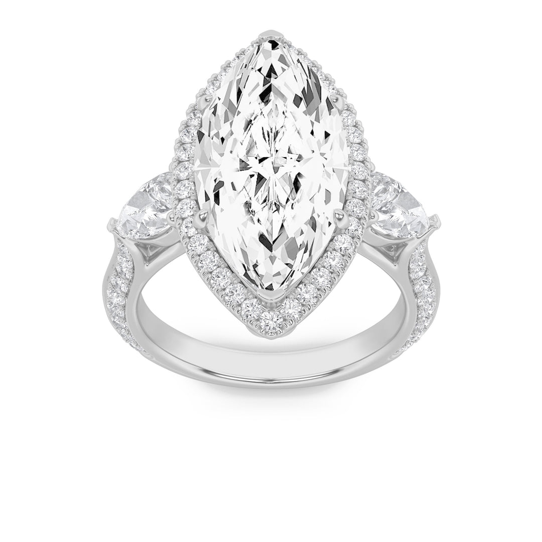 6.5Cttw Marquise Shaped Lab Grown Diamond (G/VS) Bold Statement Accented Ring in 14K Gold