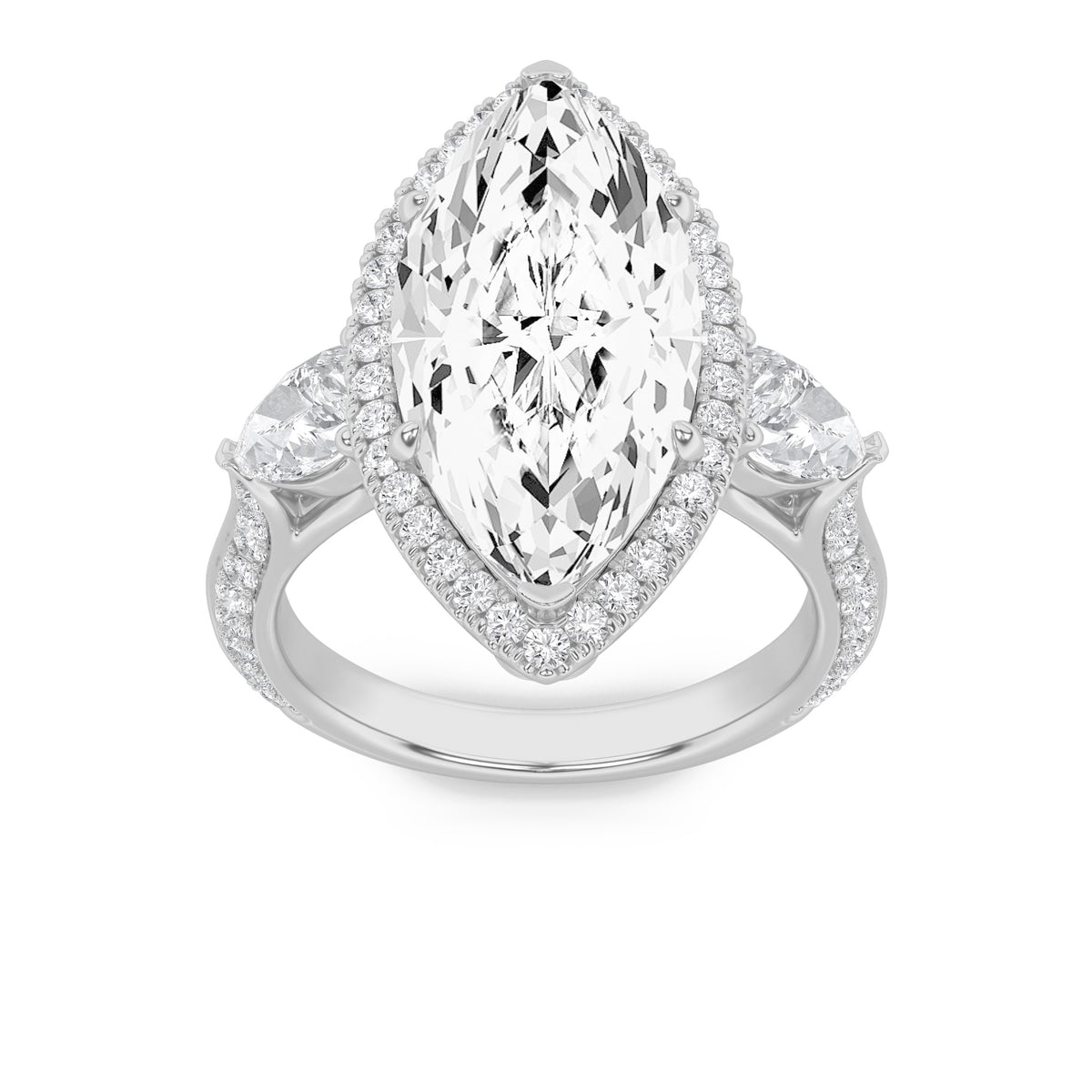 6.5Cttw Marquise Shaped Lab Grown Diamond (G/VS) Bold Statement Accented Ring in 14K Gold