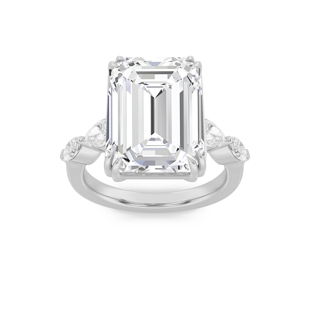 8.5Cttw Emerald Shaped Lab Grown Diamond (F/VS) Bold Statement Accented Ring in 14K Gold