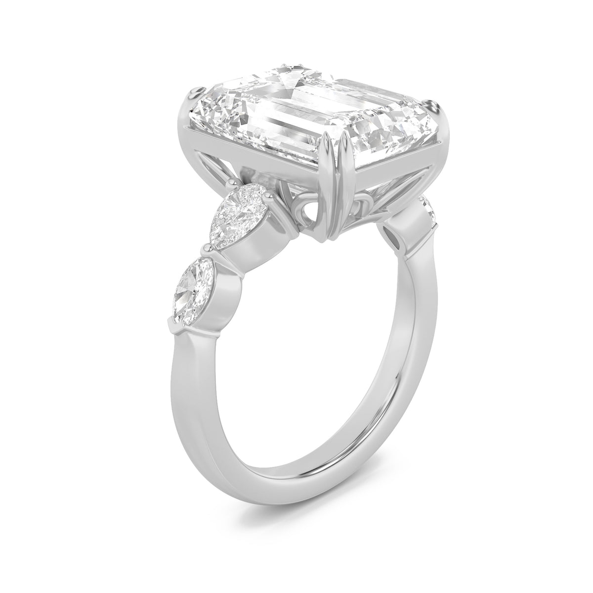 8.5Cttw Emerald Shaped Lab Grown Diamond (F/VS) Bold Statement Accented Ring in 14K Gold