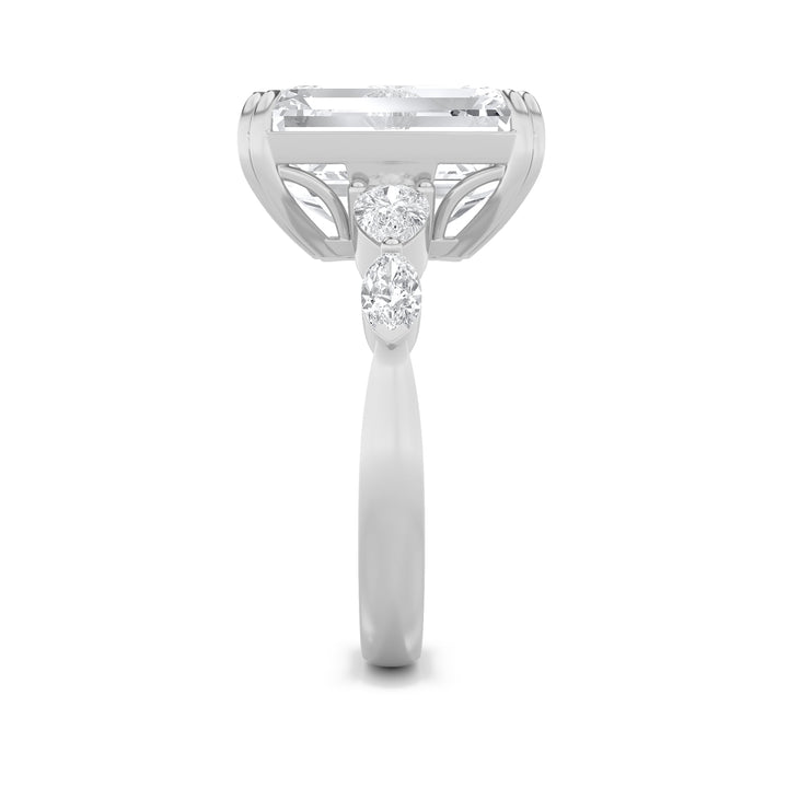 8.5Cttw Emerald Shaped Lab Grown Diamond (F/VS) Bold Statement Accented Ring in 14K Gold