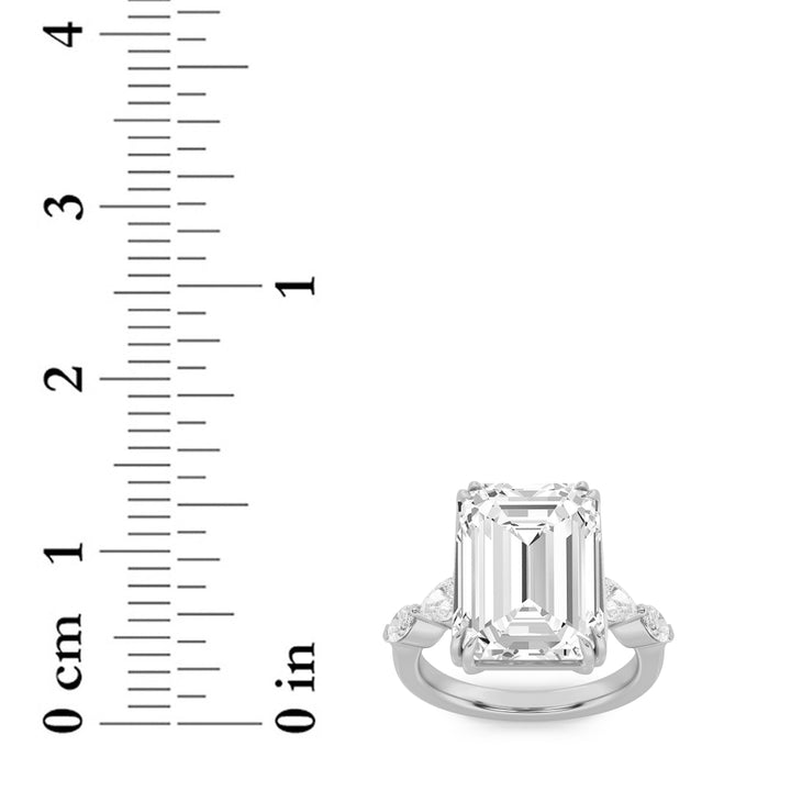 8.5Cttw Emerald Shaped Lab Grown Diamond (F/VS) Bold Statement Accented Ring in 14K Gold