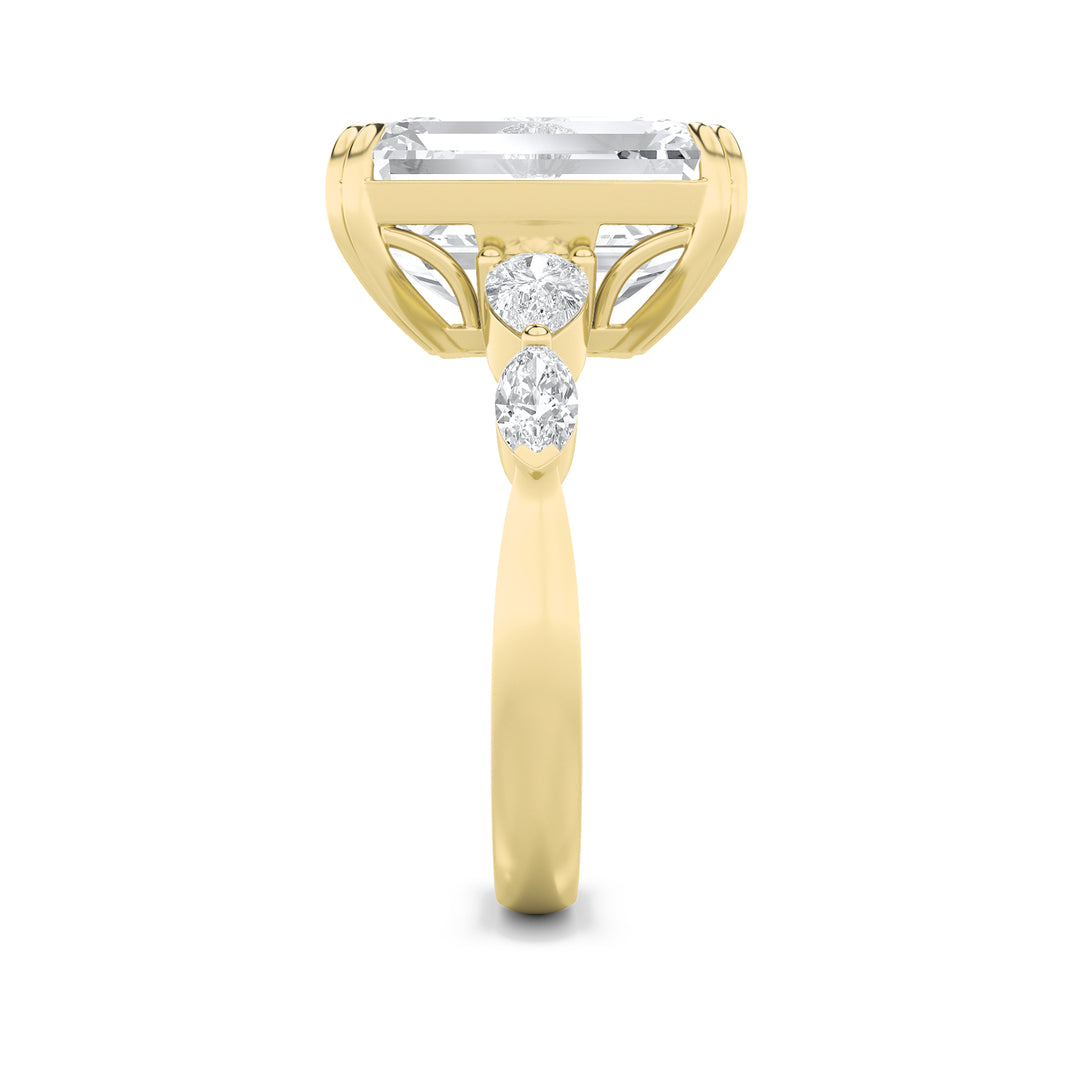 8.5Cttw Emerald Shaped Lab Grown Diamond (G/VS) Bold Statement Accented Ring in 14K Gold