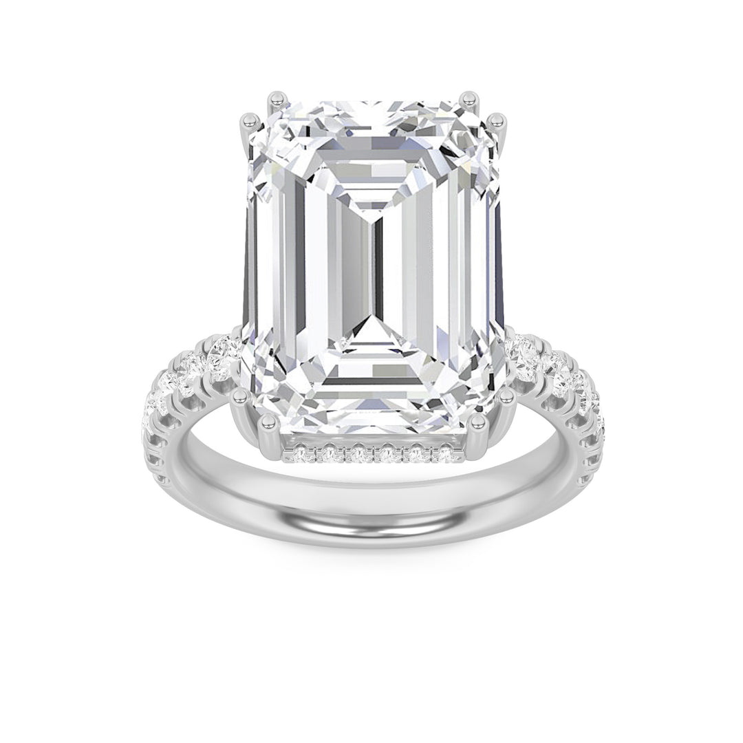 10.25Cttw Emerald Shaped Lab Grown Diamond (G/VS)Bold Statement Accented Ring in 14K Gold