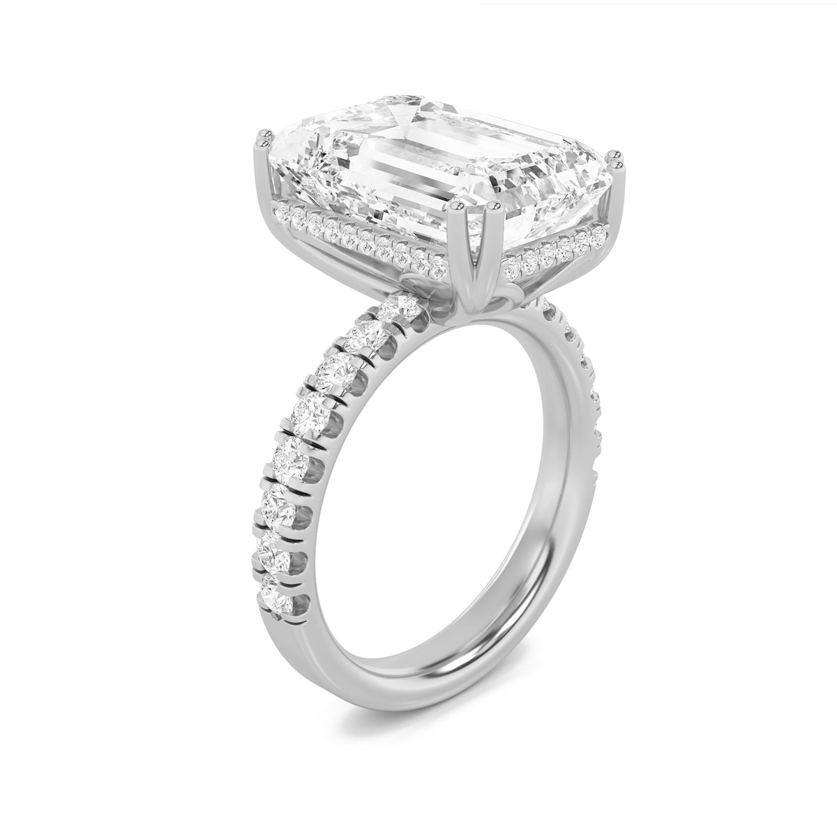 10.25Cttw Emerald Shaped Lab Grown Diamond (G/VS)Bold Statement Accented Ring in 14K Gold