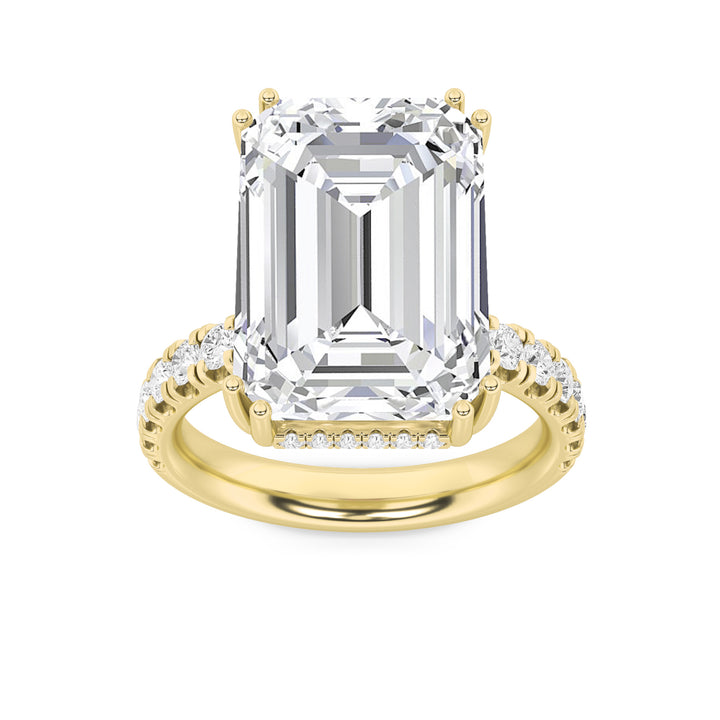 10.25Cttw Emerald Shaped Lab Grown Diamond (G/VS)Bold Statement Accented Ring in 14K Gold