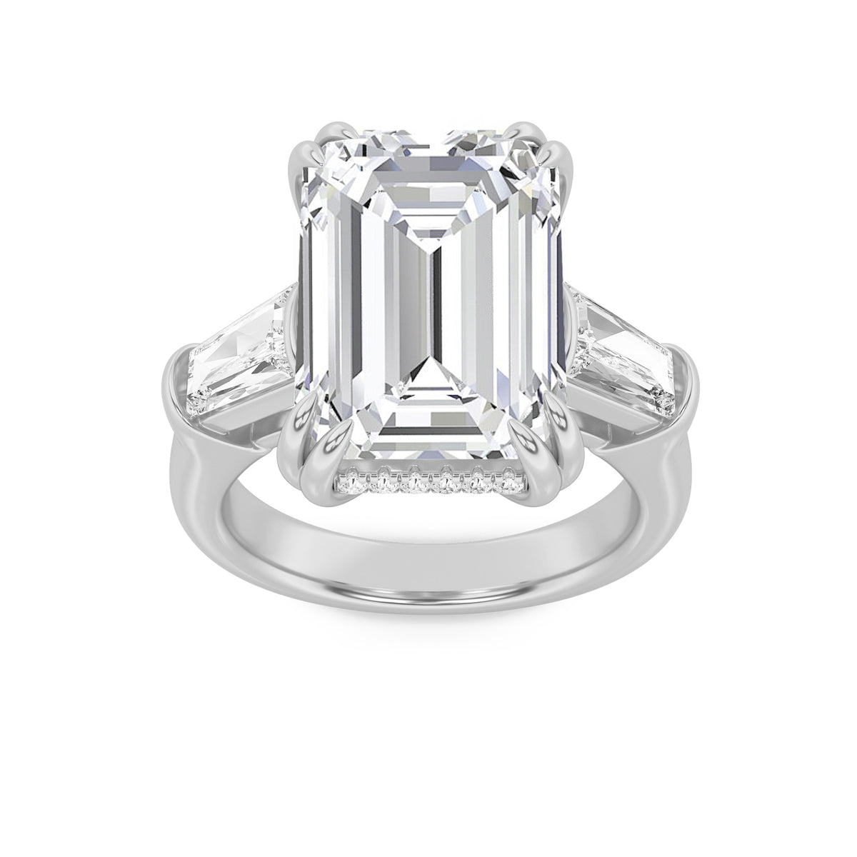 9Cttw Emerald Shaped Lab Grown Diamond (F/VS) Bold Statement Accented Ring in 14K Gold