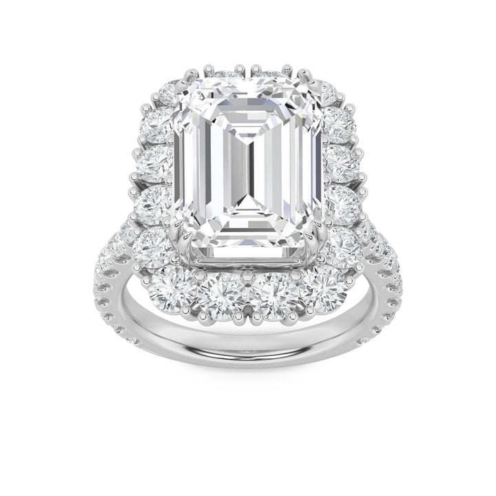 7.25Cttw Emerald Shaped Lab Grown Diamond (F/VS) Bold Statement Accented  Ring in 14K Gold