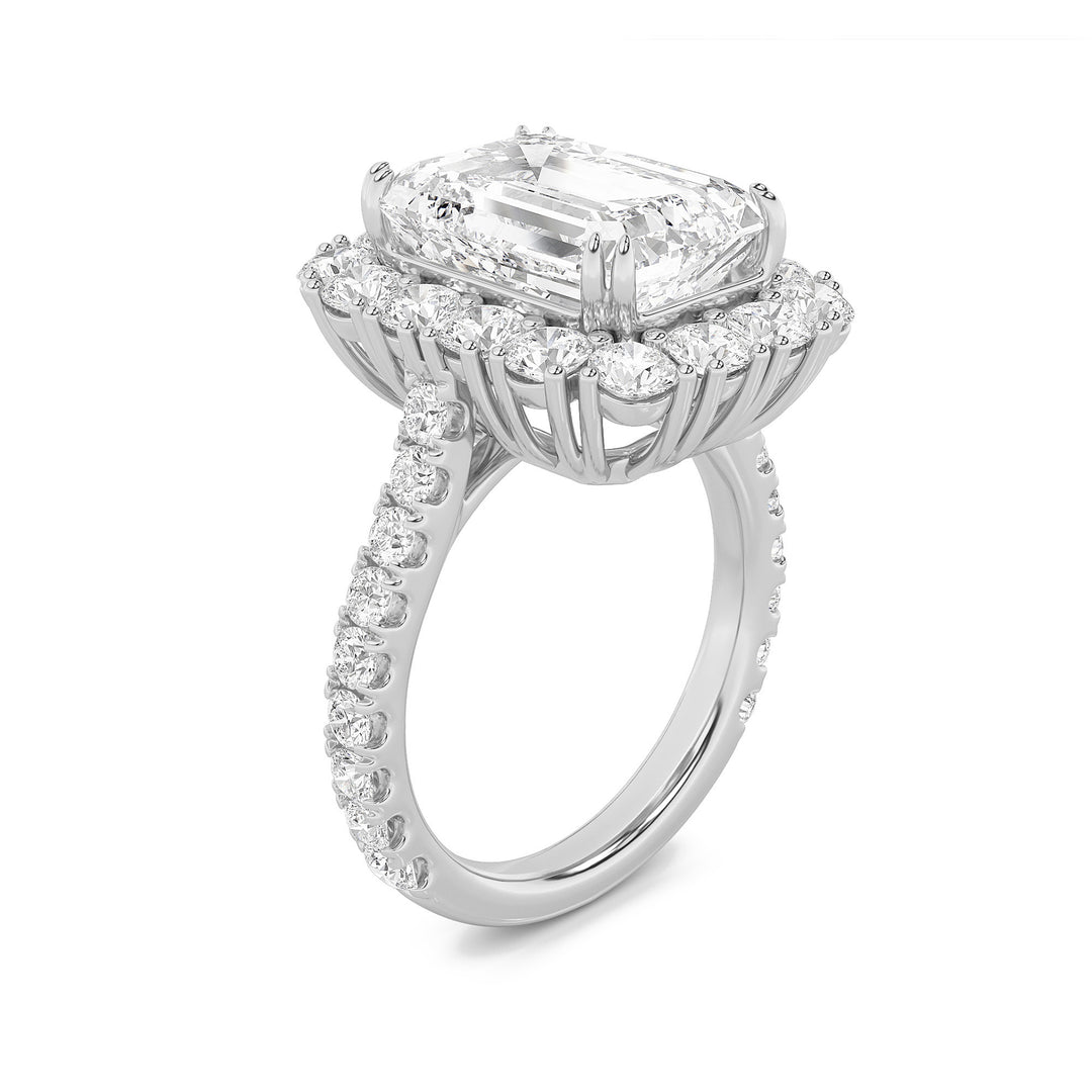 7.25Cttw Emerald Shaped Lab Grown Diamond (F/VS) Bold Statement Accented  Ring in 14K Gold
