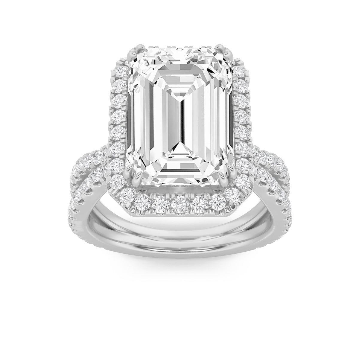 8Cttw Emerald Shaped Lab Grown Diamond (F/VS) Bold Statement Accented Ring in 14K Gold
