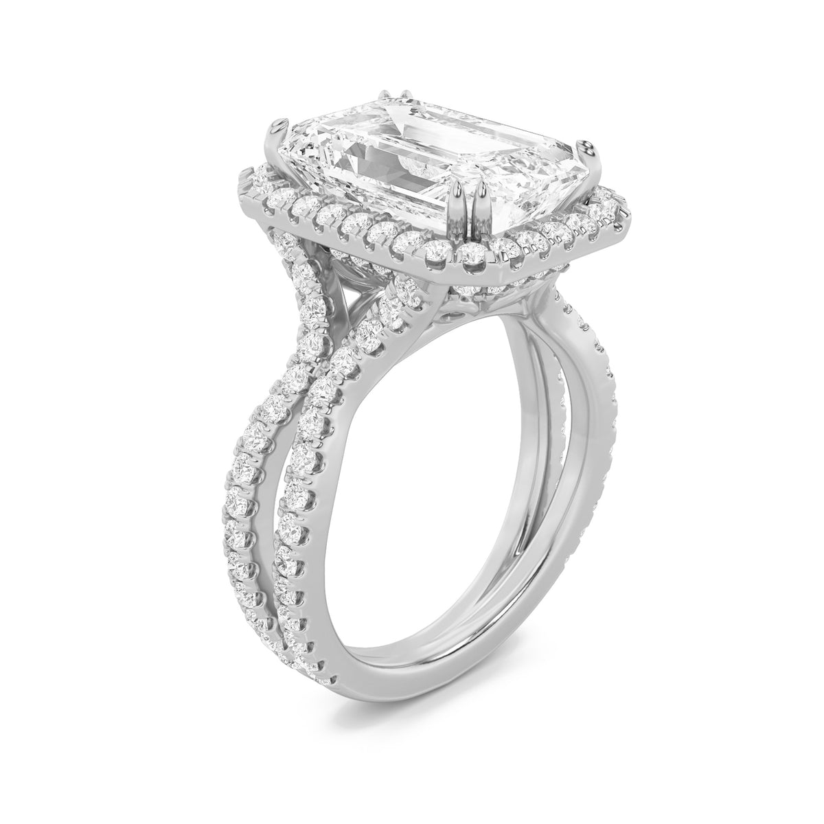 8Cttw Emerald Shaped Lab Grown Diamond (F/VS) Bold Statement Accented Ring in 14K Gold