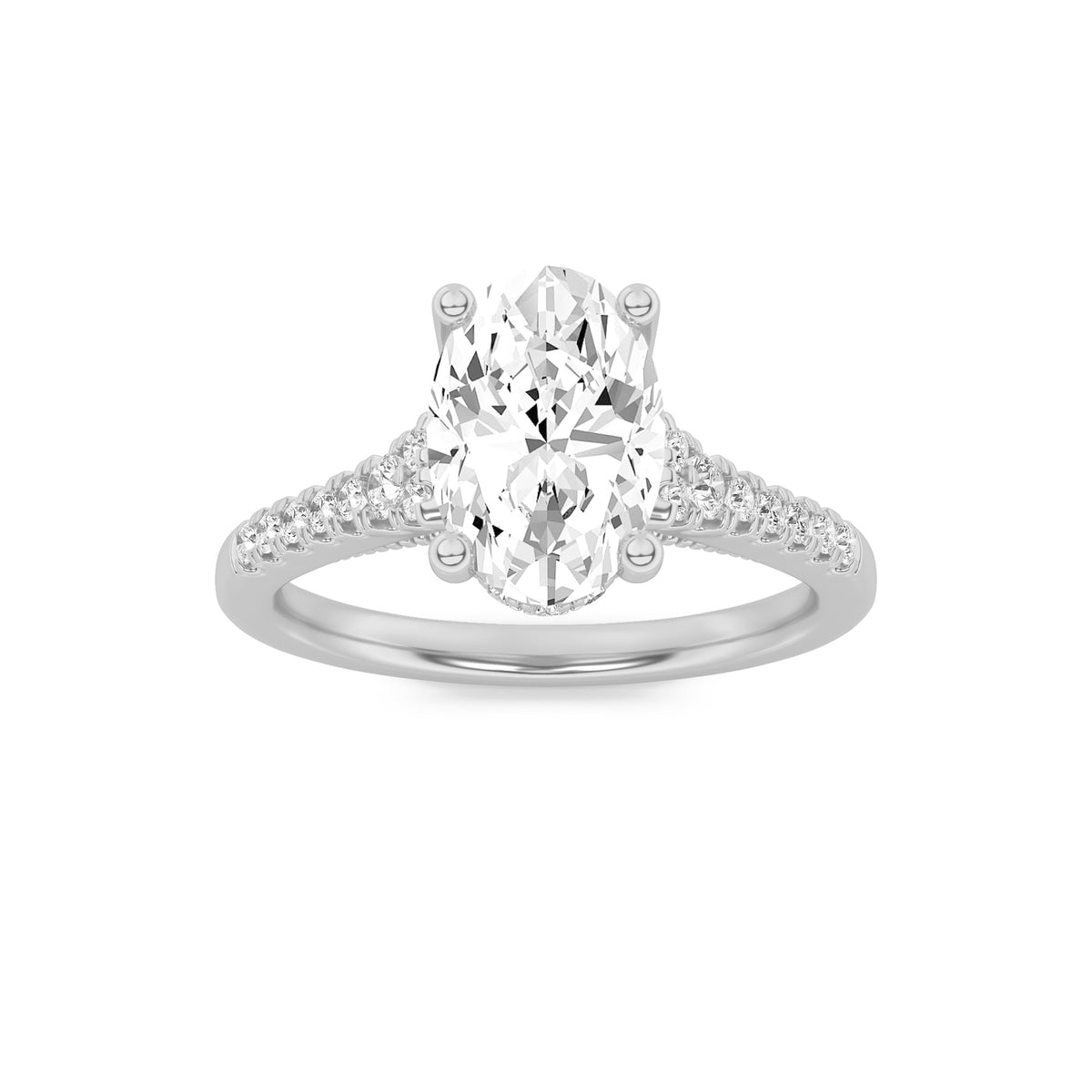 1.5Cttw Oval Shaped Lab Grown Diamond (G/VS) Accented Engagement Ring in 14K White Gold