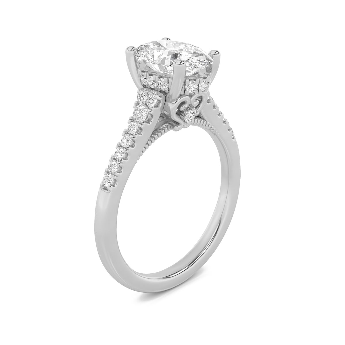 1.5Cttw Oval Shaped Lab Grown Diamond (G/VS) Accented Engagement Ring in 14K White Gold