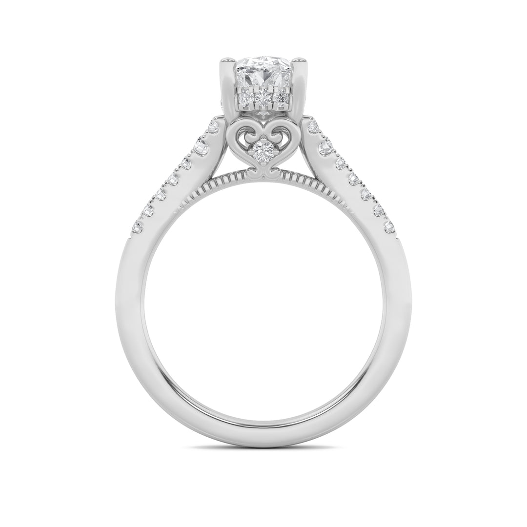 1.5Cttw Oval Shaped Lab Grown Diamond (G/VS) Accented Engagement Ring in 14K White Gold