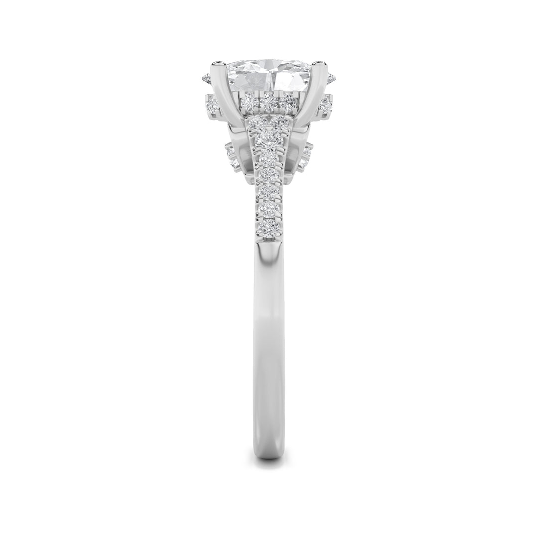 1.5Cttw Oval Shaped Lab Grown Diamond (G/VS) Accented Engagement Ring in 14K White Gold