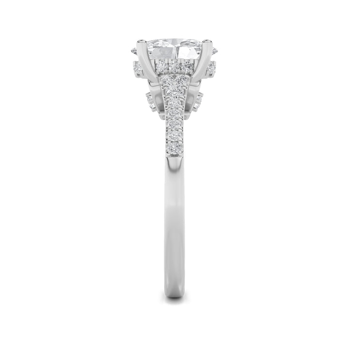 1.5Cttw Oval Shaped Lab Grown Diamond (G/VS) Accented Engagement Ring in 14K White Gold