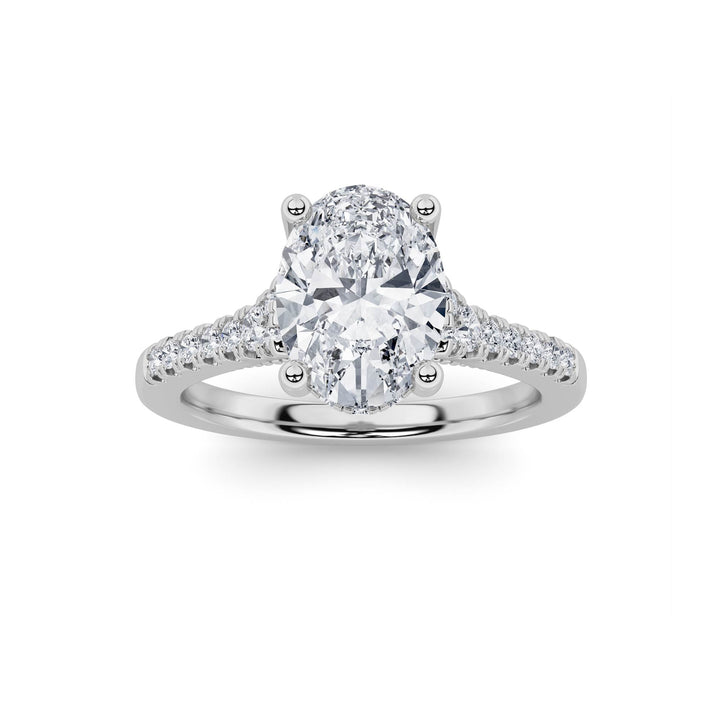 1.5Cttw Oval Shaped Lab Grown Diamond (F/VS) Accented Two Tone Engagement Ring in 14K Gold