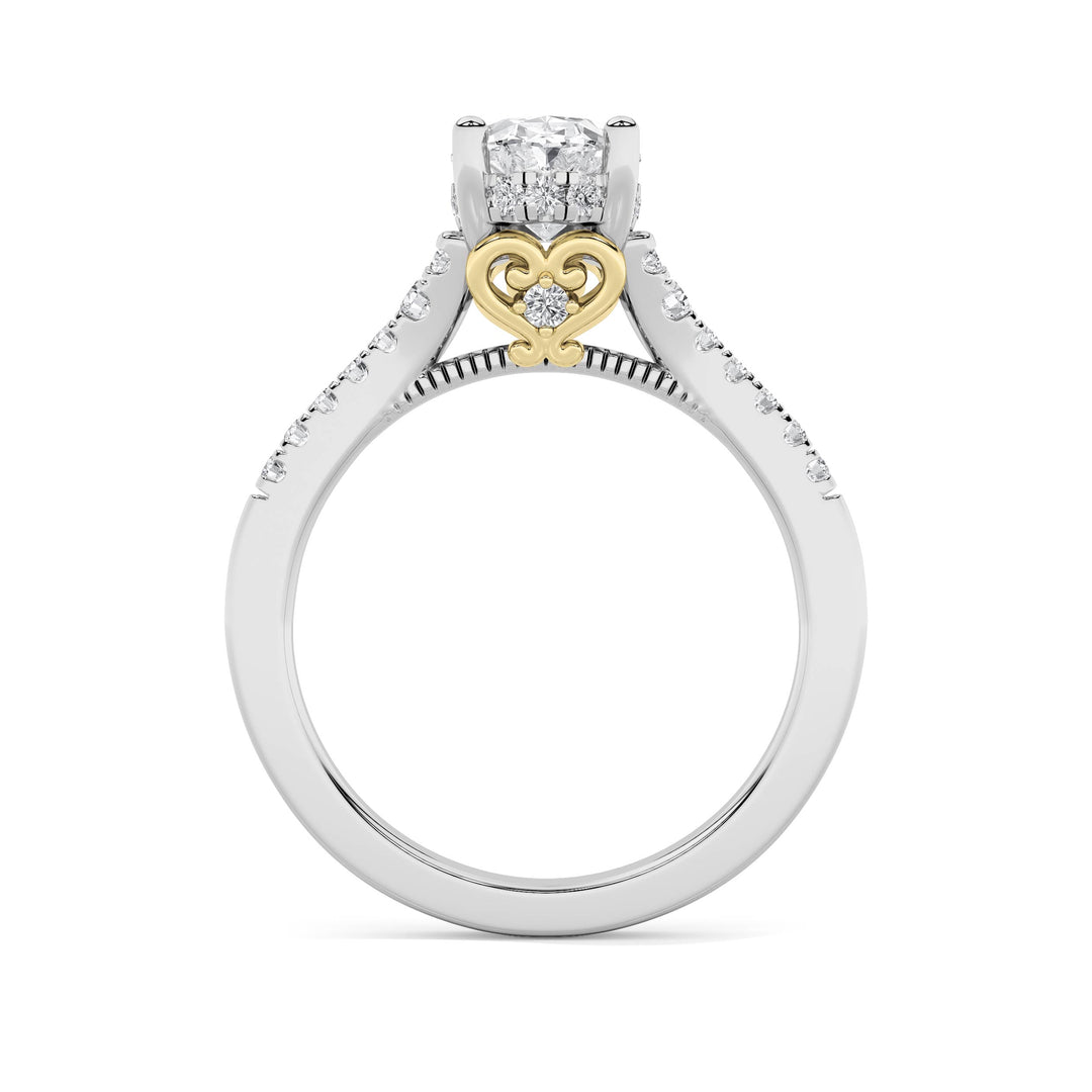1.5Cttw Oval Shaped Lab Grown Diamond (F/VS) Accented Two Tone Engagement Ring in 14K Gold