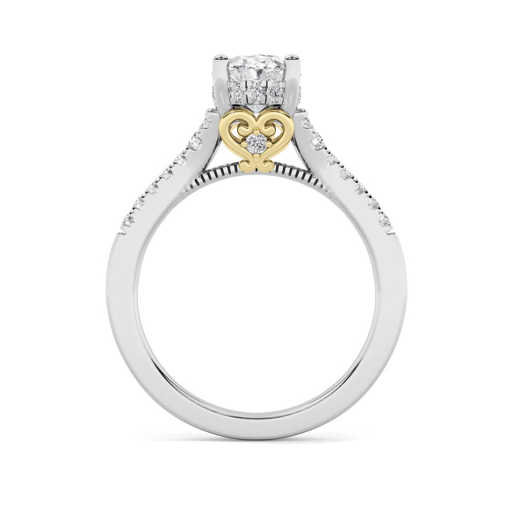 1.5Cttw Oval Shaped Lab Grown Diamond (F/VS) Accented Two Tone Engagement Ring in 14K Gold