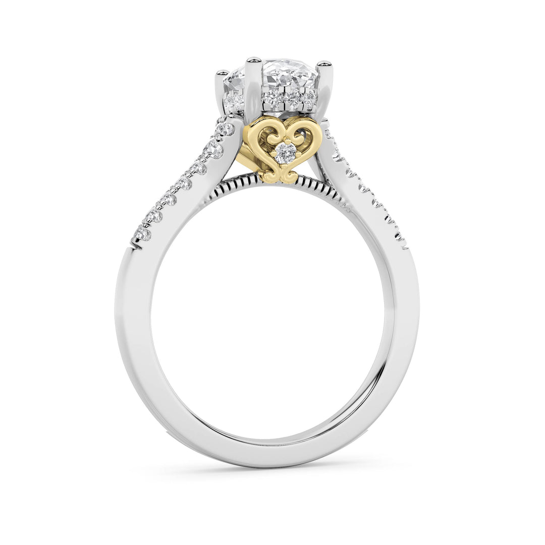 1.5Cttw Oval Shaped Lab Grown Diamond (F/VS) Accented Two Tone Engagement Ring in 14K Gold