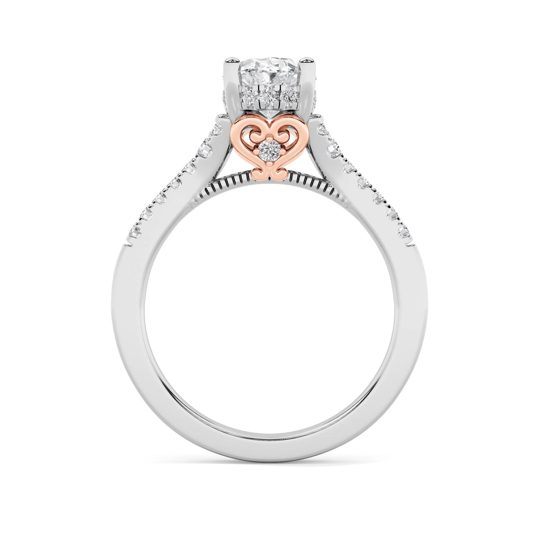 1.5Cttw Oval Shaped Lab Grown Diamond (F/VS) Accented Two Tone Engagement Ring in 14K Gold