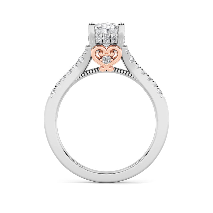 1.5Cttw Oval Shaped Lab Grown Diamond (F/VS) Accented Two Tone Engagement Ring in 14K Gold