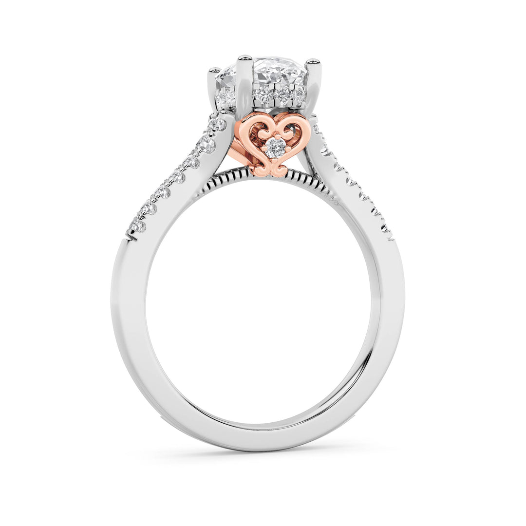 1.5Cttw Oval Shaped Lab Grown Diamond (F/VS) Accented Two Tone Engagement Ring in 14K Gold