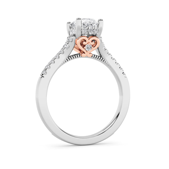 1.5Cttw Oval Shaped Lab Grown Diamond (F/VS) Accented Two Tone Engagement Ring in 14K Gold