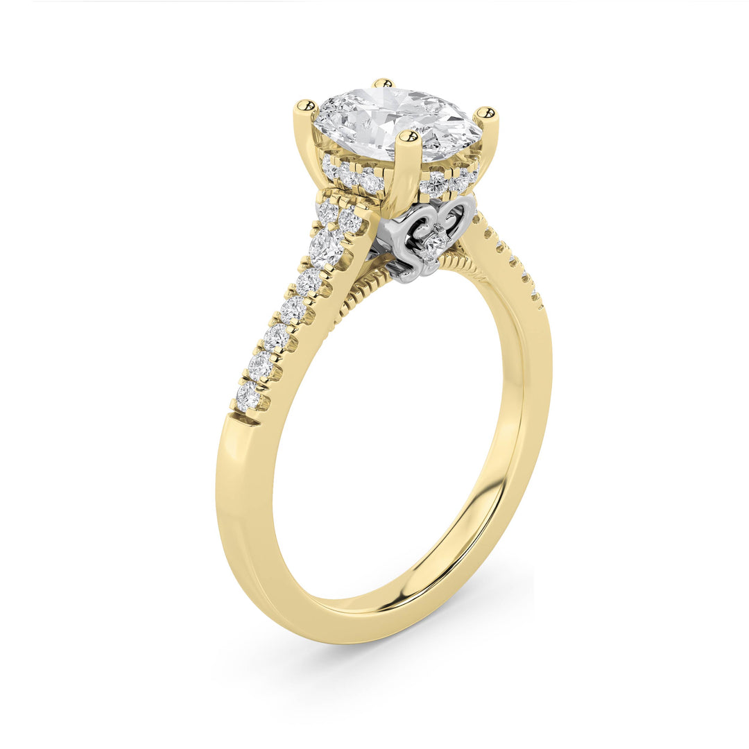 1.5Cttw Oval Shaped Lab Grown Diamond (F/VS) Accented Two Tone Engagement Ring in 14K Gold