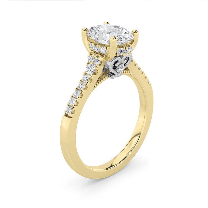 1.5Cttw Oval Shaped Lab Grown Diamond (F/VS) Accented Two Tone Engagement Ring in 14K Gold
