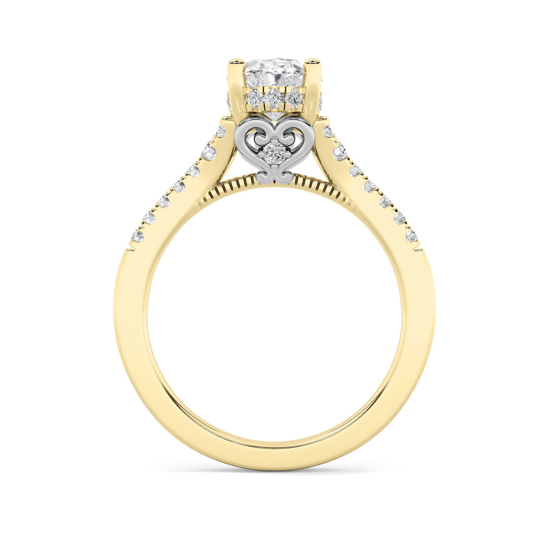 1.5Cttw Oval Shaped Lab Grown Diamond (F/VS) Accented Two Tone Engagement Ring in 14K Gold