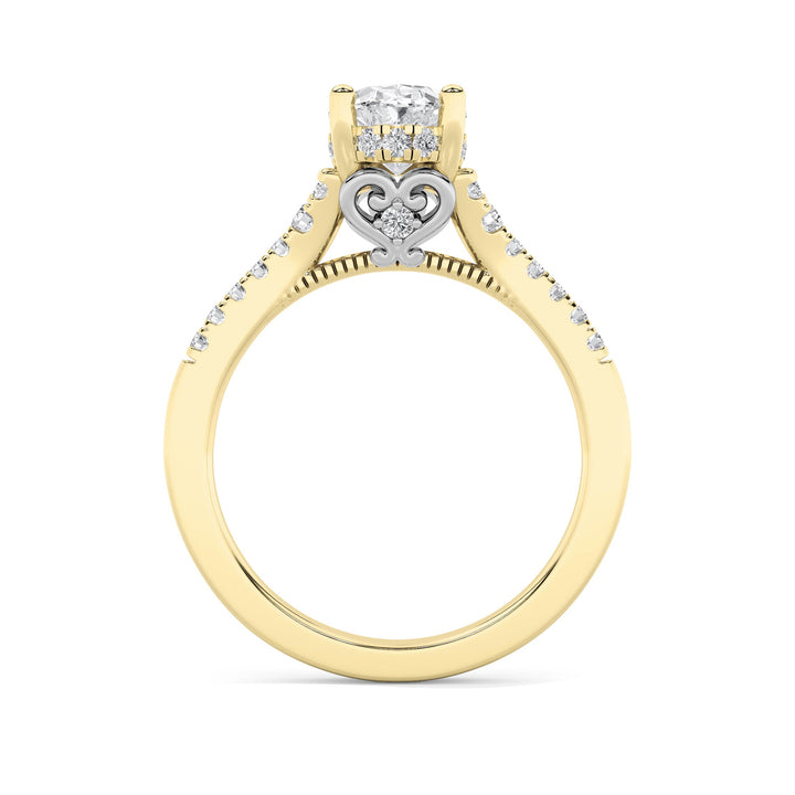 1.5Cttw Oval Shaped Lab Grown Diamond (F/VS) Accented Two Tone Engagement Ring in 14K Gold