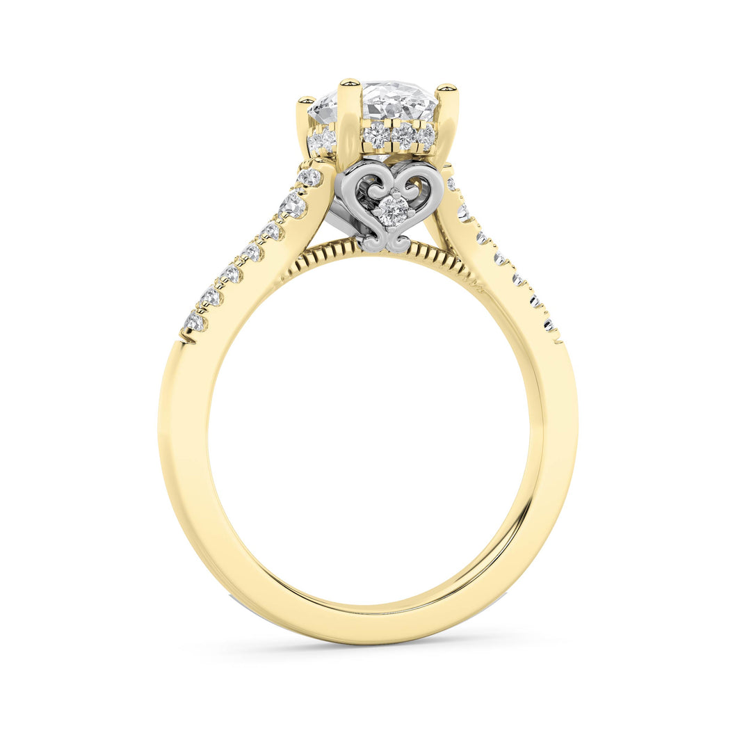 1.5Cttw Oval Shaped Lab Grown Diamond (F/VS) Accented Two Tone Engagement Ring in 14K Gold