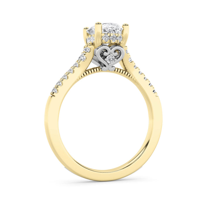 1.5Cttw Oval Shaped Lab Grown Diamond (F/VS) Accented Two Tone Engagement Ring in 14K Gold