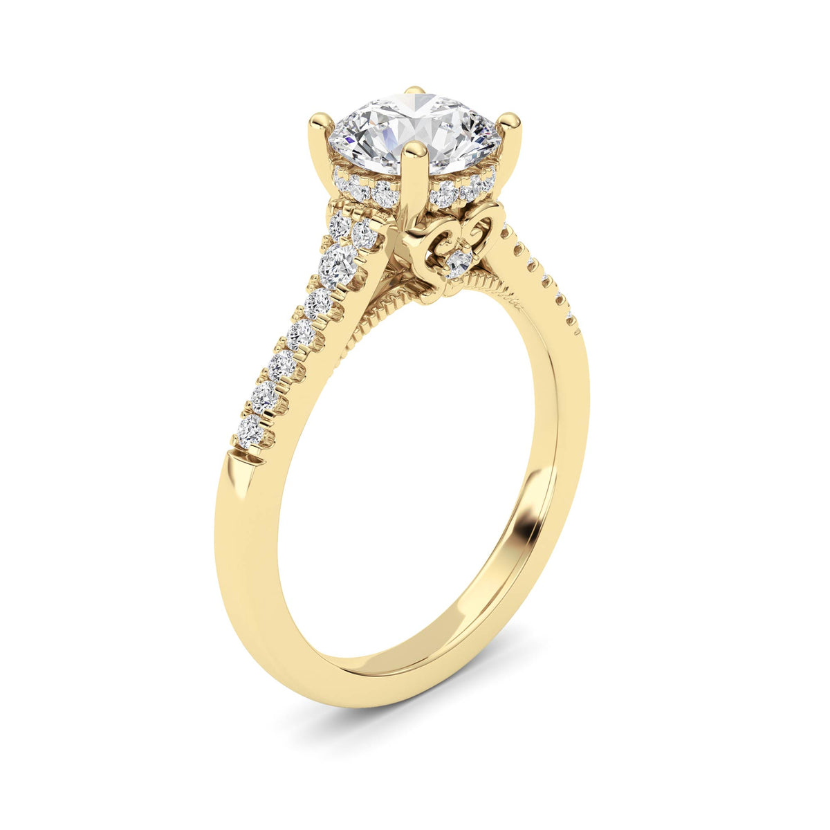 1.5Cttw Round Shaped Lab Grown Diamond (F/VS) Accented Two Tone Engagement Ring in 14K Gold