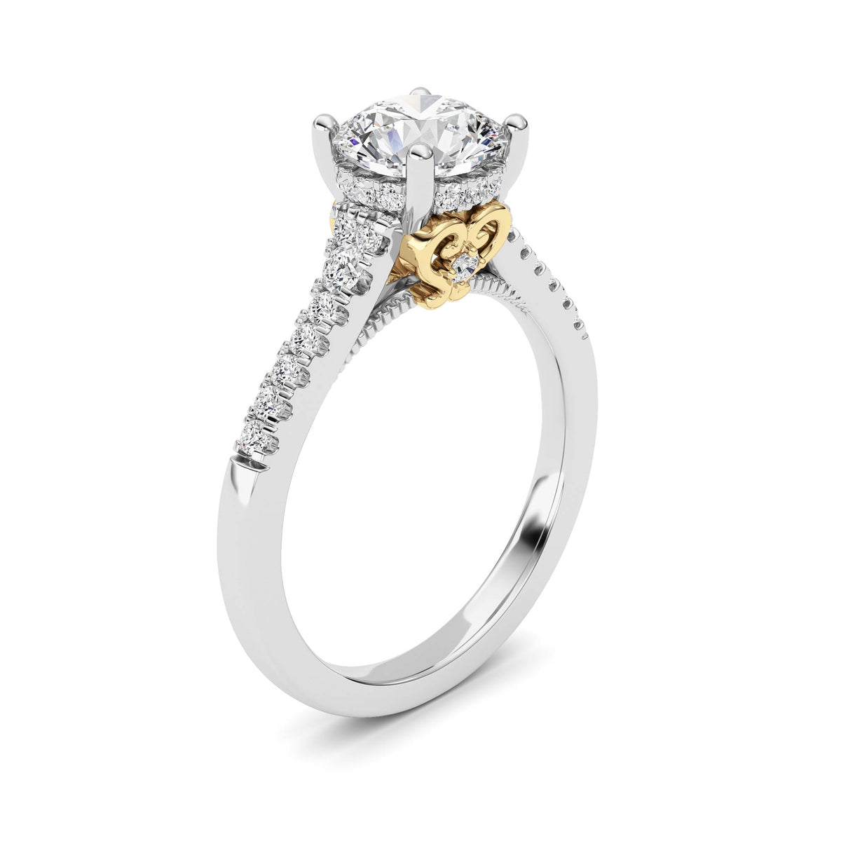 1.5Cttw Round Shaped Lab Grown Diamond (F/VS) Accented Two Tone Engagement Ring in 14K Gold