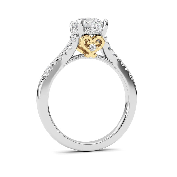 1.5Cttw Round Shaped Lab Grown Diamond (F/VS) Accented Two Tone Engagement Ring in 14K Gold
