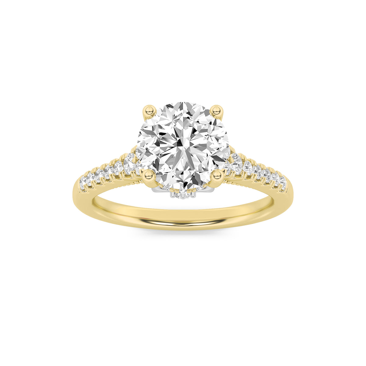 1.5Cttw Round Shaped Lab Grown Diamond (G/VS) Accented Two Tone Engagement Ring in 14K Gold