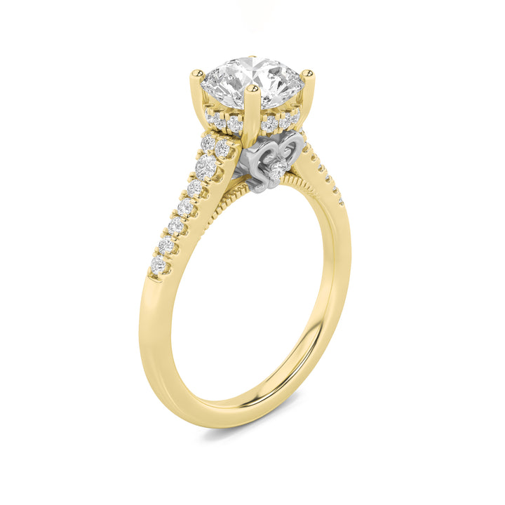 1.5Cttw Round Shaped Lab Grown Diamond (G/VS) Accented Two Tone Engagement Ring in 14K Gold