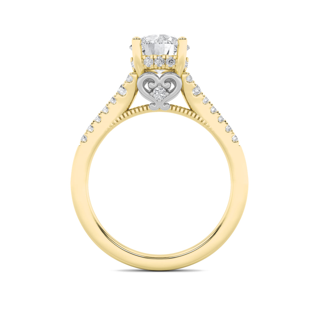 1.5Cttw Round Shaped Lab Grown Diamond (G/VS) Accented Two Tone Engagement Ring in 14K Gold