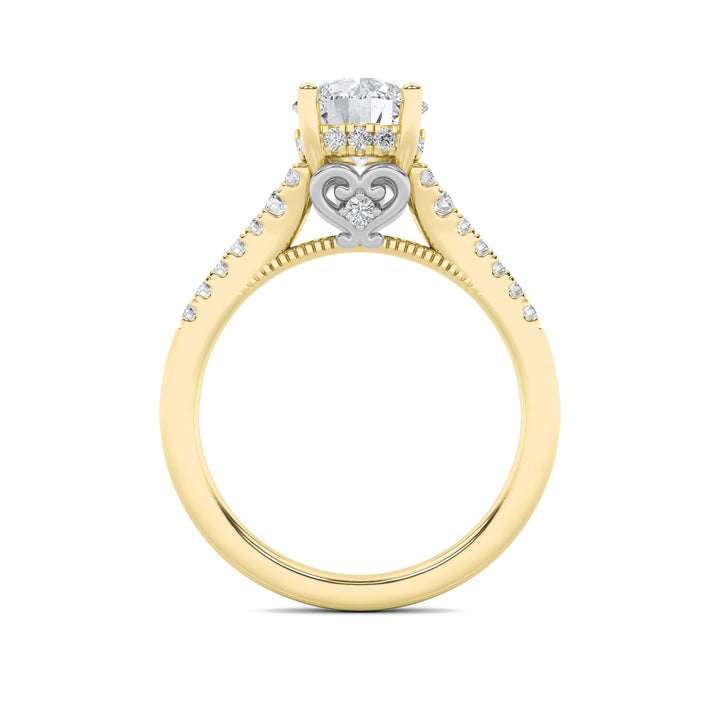 1.5Cttw Round Shaped Lab Grown Diamond (G/VS) Accented Two Tone Engagement Ring in 14K Gold