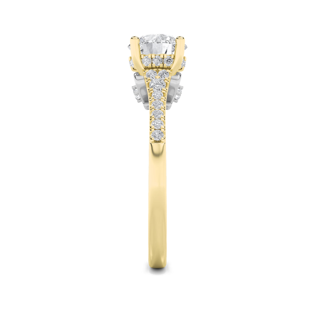 1.5Cttw Round Shaped Lab Grown Diamond (G/VS) Accented Two Tone Engagement Ring in 14K Gold