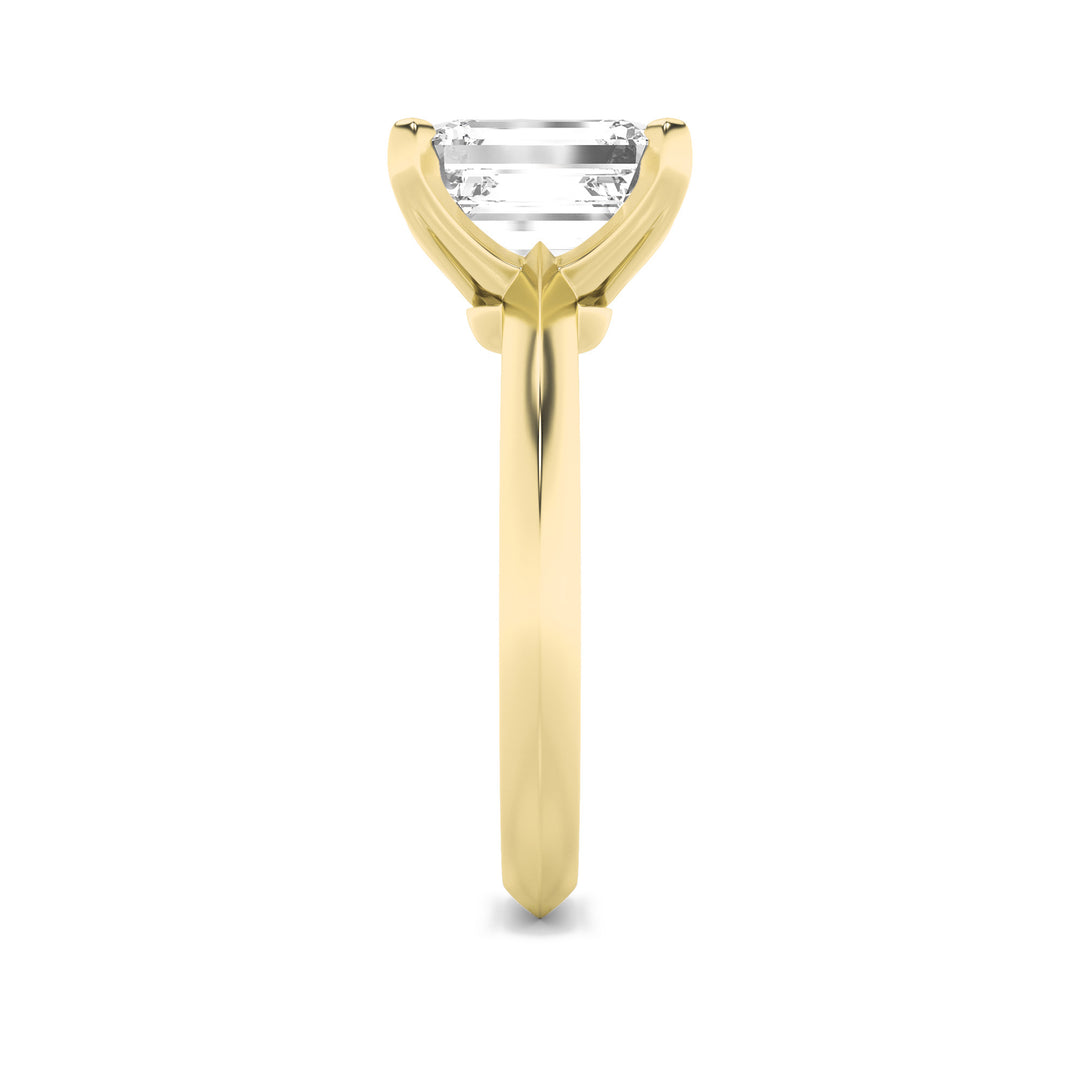 3CTW Emerald Shaped Lab Grown Diamond (F/VS) Knife Edge Shank Solitaire Engagement Ring in 14K Gold