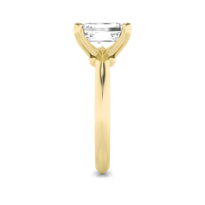 3CTW Emerald Shaped Lab Grown Diamond (F/VS) Knife Edge Shank Solitaire Engagement Ring in 14K Gold