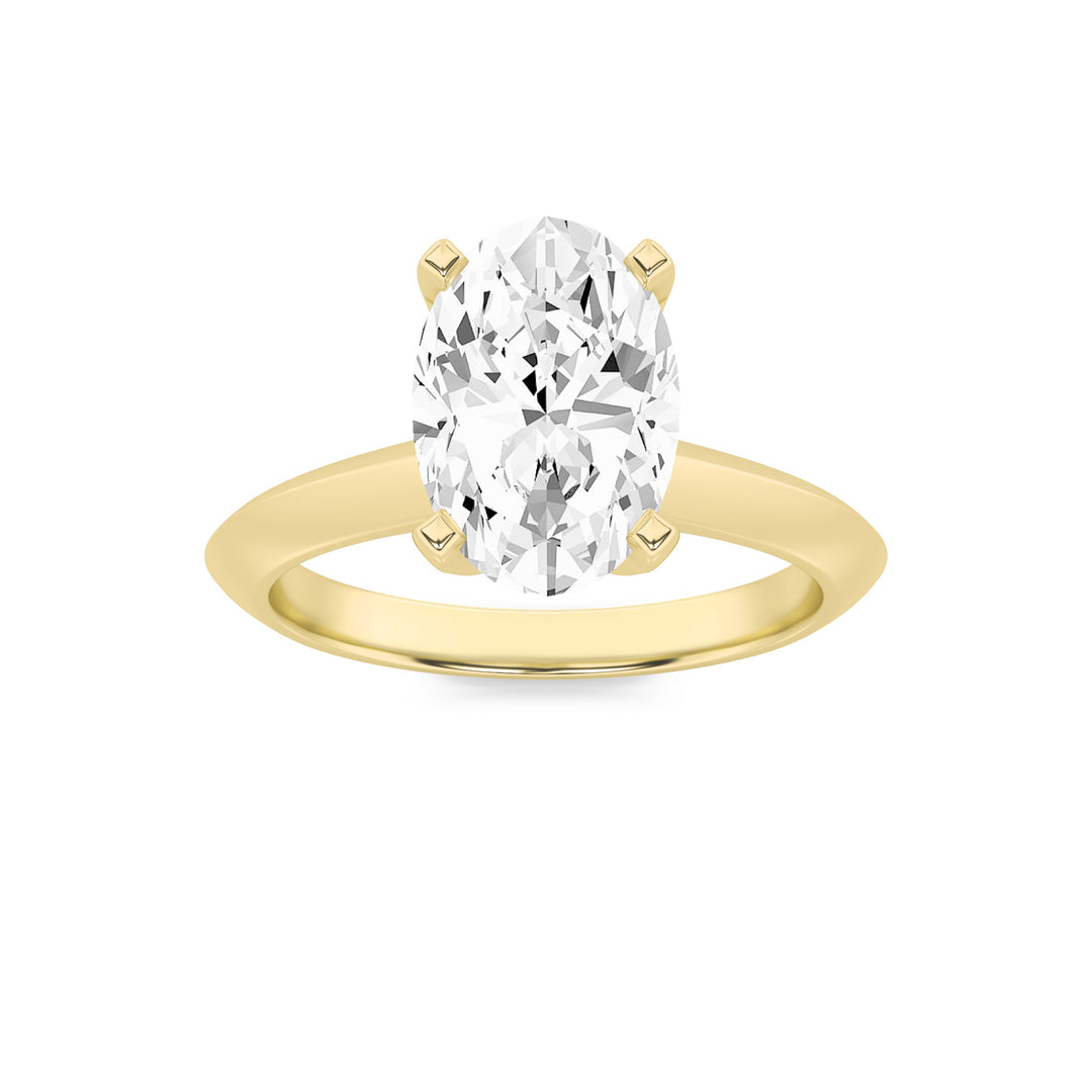 1Cttw Oval Shaped Lab Grown Diamond (F/VS) Knife Edge Shank Solitaire Engagement Ring in 14K Gold