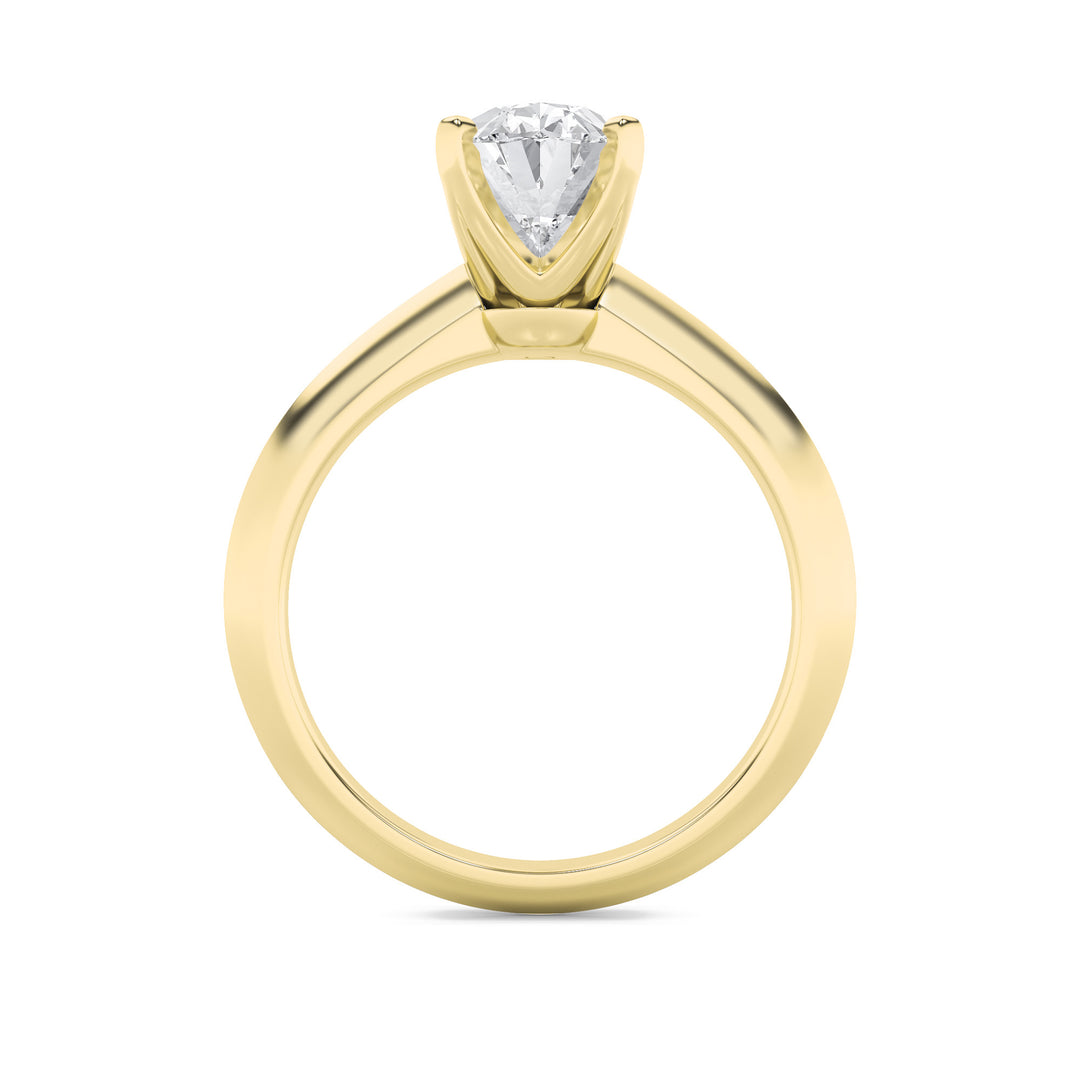 3Cttw Oval Shaped Lab Grown Diamond (F/VS) Knife Edge Shank Solitaire Engagement Ring in 14K Gold