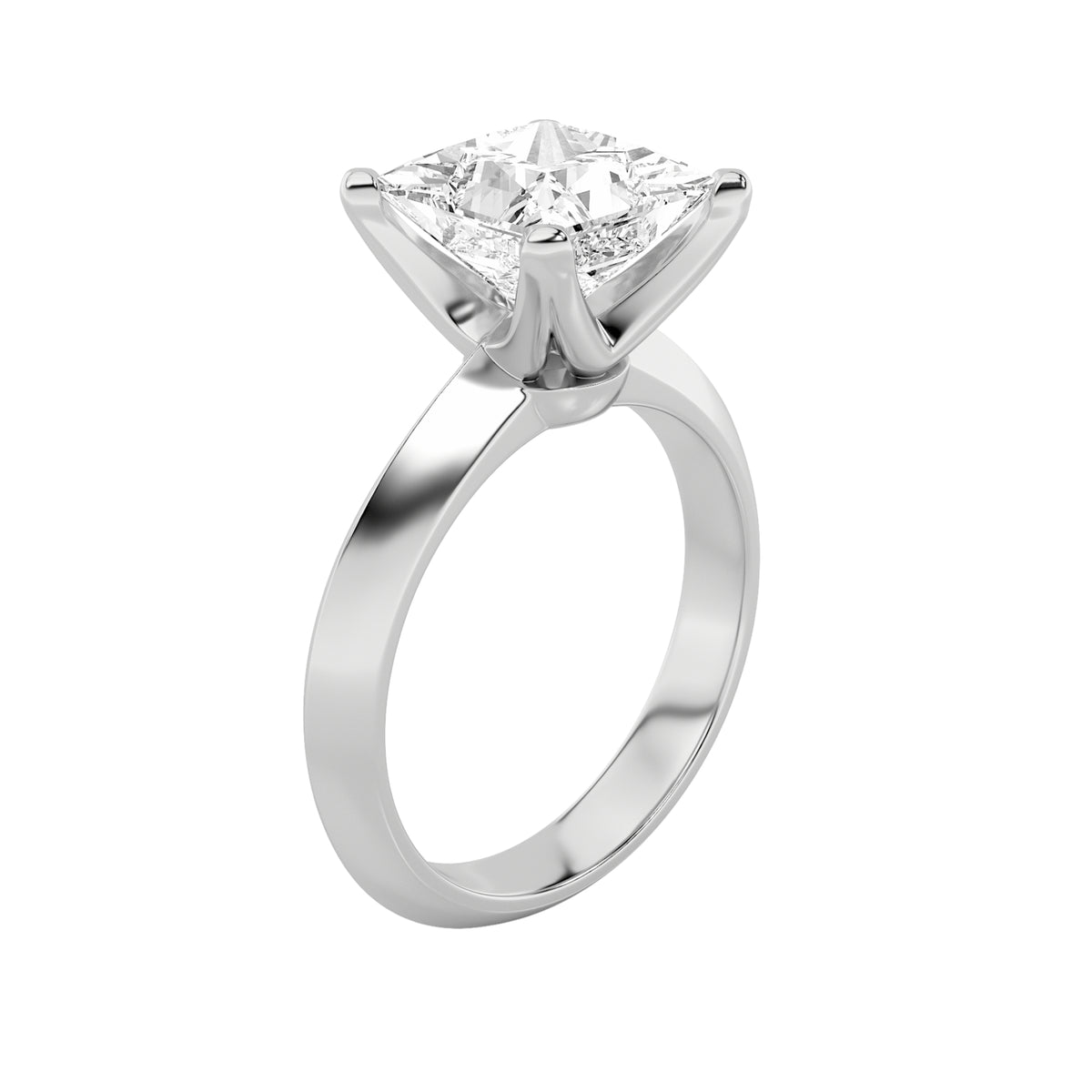 3Cttw Princess Shaped Lab Grown Diamond (F/VS) Knife Edge Shank Solitaire Engagement Ring in 14K Gold